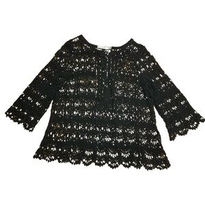 Le Dor Black Crochet Feminine Top 1XL (Junior’s)Boho-Chic Bohemian Date Night